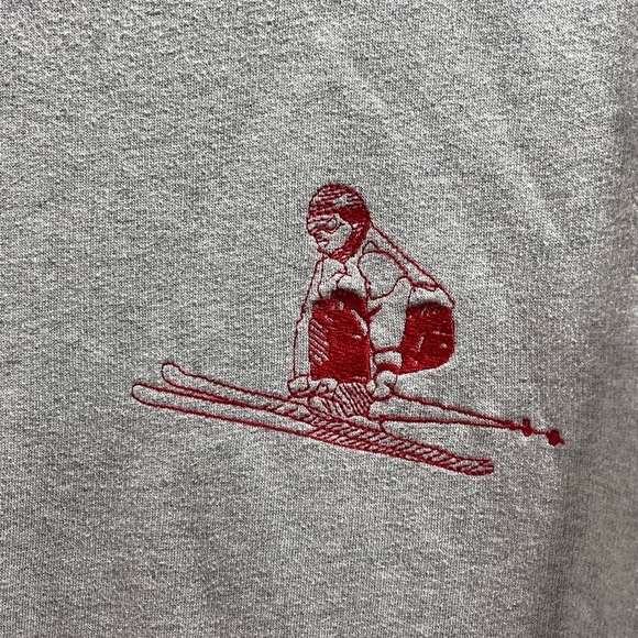 Bonobos Grey Crewneck Sweater Embroidered Skier Apres Ski Men’s Size S - Picture 2 of 4